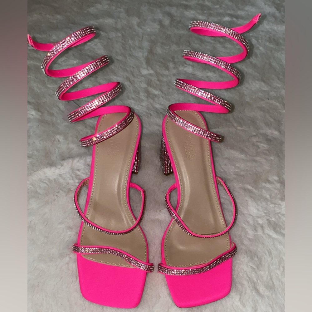 Dollhouse Pink Rhinestone Strappy Heels
